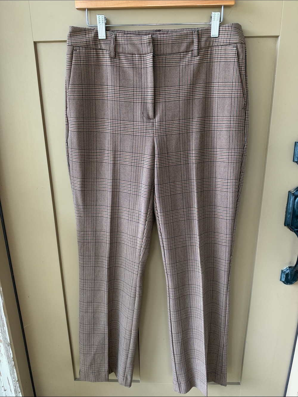 Rachel Zoe Sz 8 Plaid Straight-Leg Women's Trousers Tan Rust Black Houndstooth